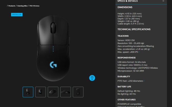 G Pro Wireless Specifications