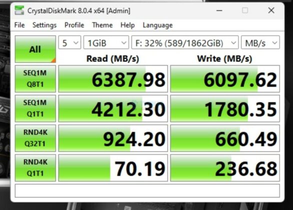 MSI MEG X670E ACE - Test Result - Storage Benchmark - CrystalDiskMark Benchmark PCIe Gen 4 NVMe SSD