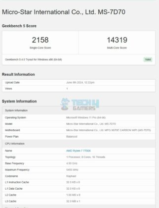 MSI MPG X670E Carbon WiFi - CPU Benchmarks - Geekbench 5.4.5