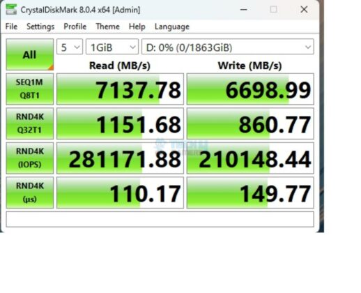 Netac NV7000 2TB NVMe SSD - CrystalDiskMark Peak Performance