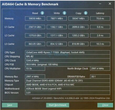 ASRock B650E Steel Legend WiFi - Test Result - CPU Benchmarks - AIDA64