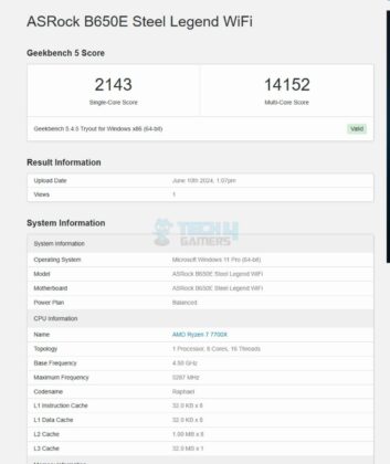 ASRock B650E Steel Legend WiFi - Test Result - CPU Benchmarks - Geekbench 5.4.5