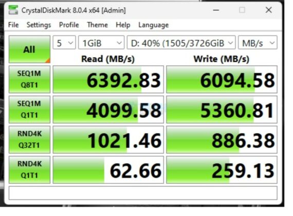 ASRock B650E Steel Legend WiFi - Test Result - Storage Performance - CrystalDiskMark - PCIe Gen4 NVMe Drive