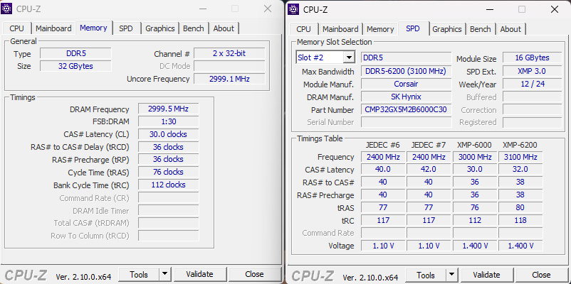 Corsair Dominator Titanium DDR5-6000 CL30 CPU-Z