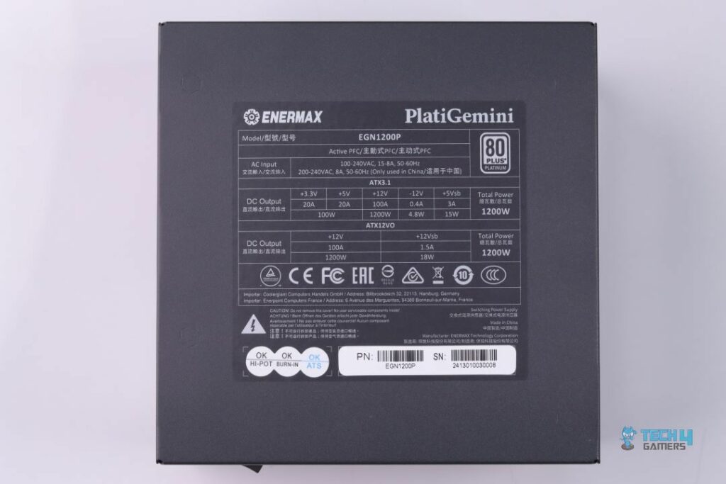 Enermax PlatiGemini 1200W Platinum - PSU Back