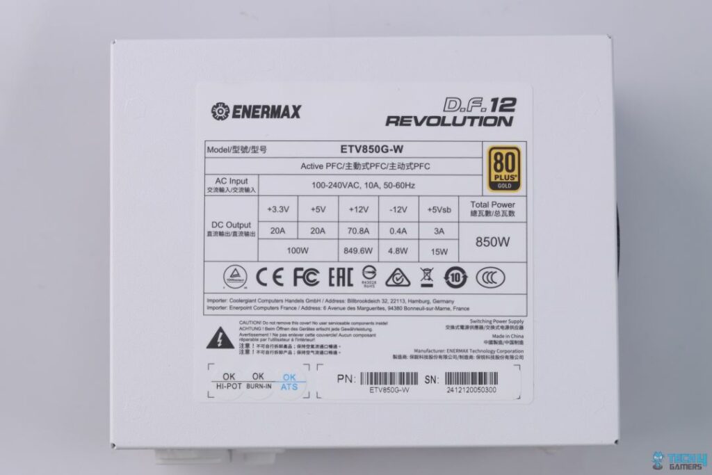 Enermax D.F 12 Revolution 850W White Gold PSU Back