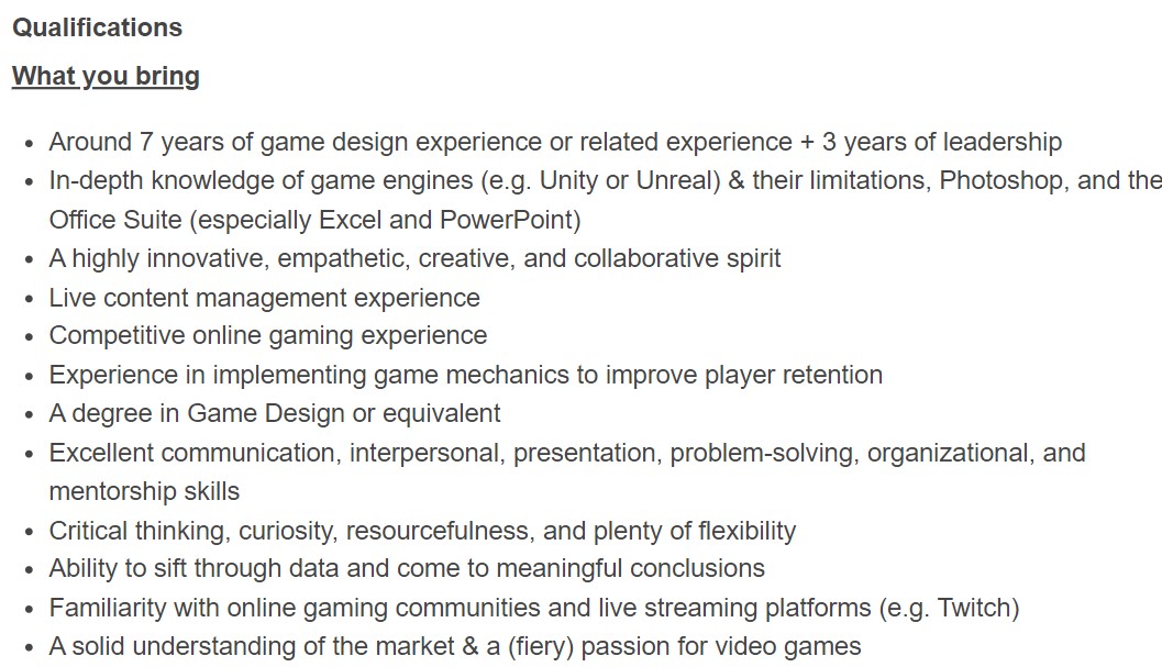 For Honor Project Job Listing