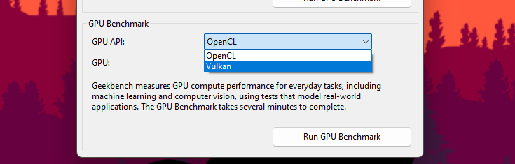 Geekbench GPU API Selection (Image credit: Tech4Gamers)