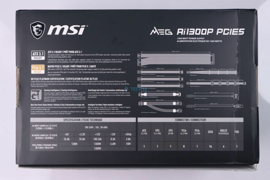 MSI MEG Ai1300P Platinum - Box Back