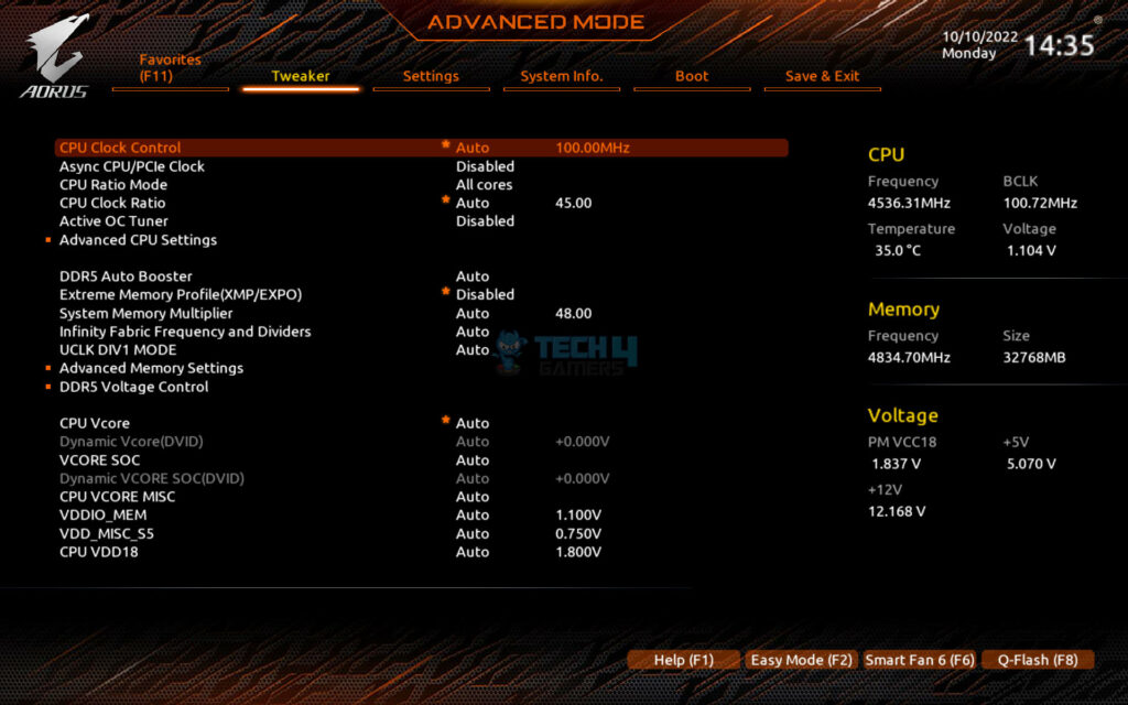 Memory OC on Gigabyte Motherboard (image credit: Tech4Gamers)