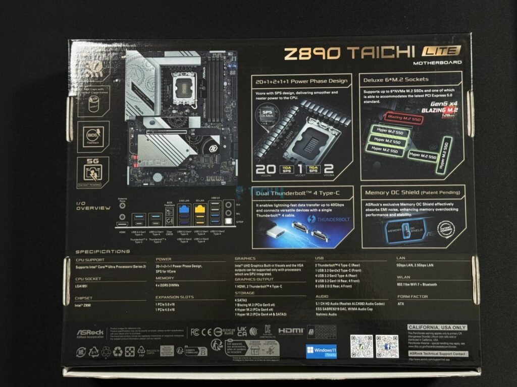 ASRock Z890 Taichi Lite - Box BackASRock Z890 Taichi Lite - Box Back