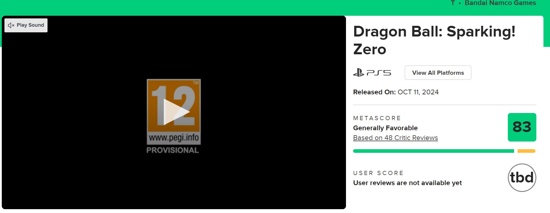 Dragon Ball Sparking Zero Metacritic