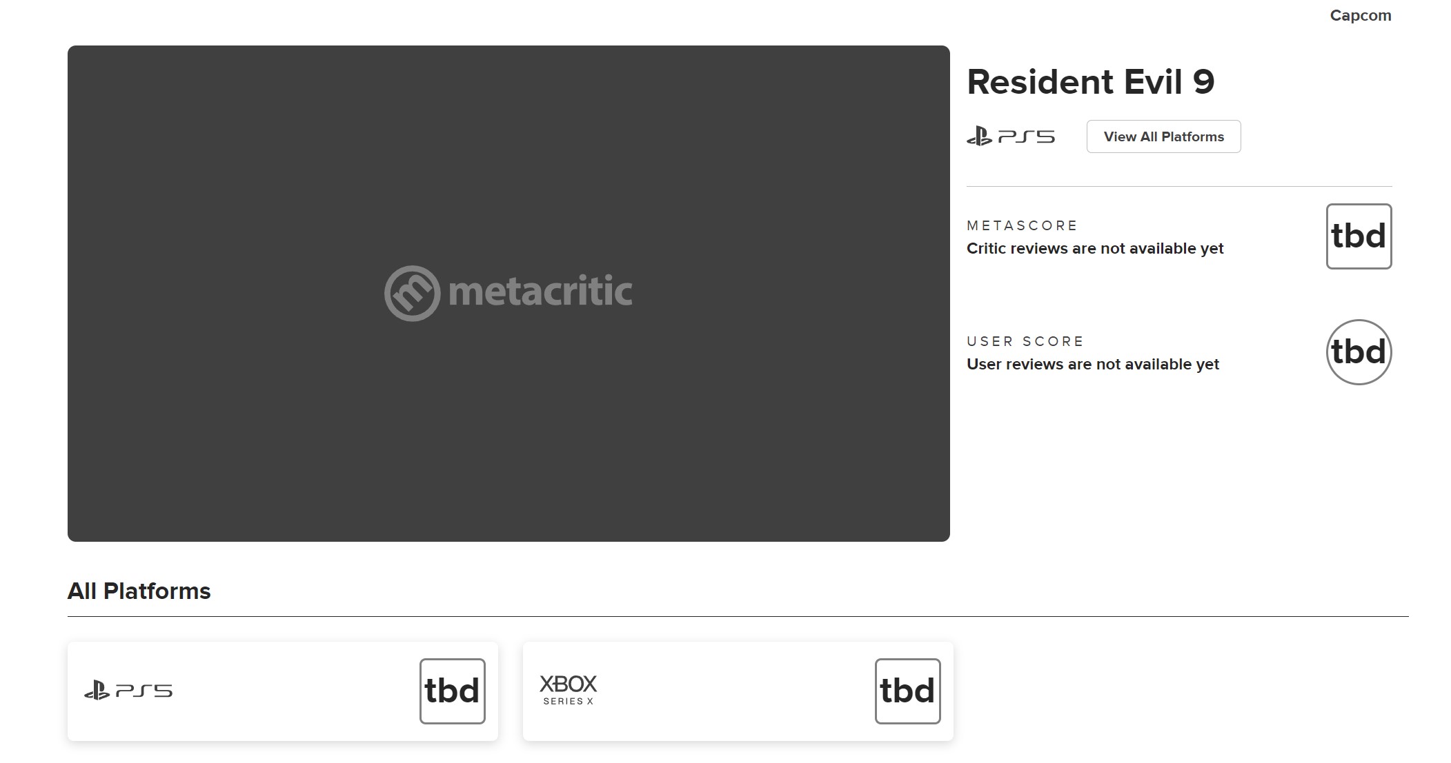 Resident Evil 9 Metacritic Page