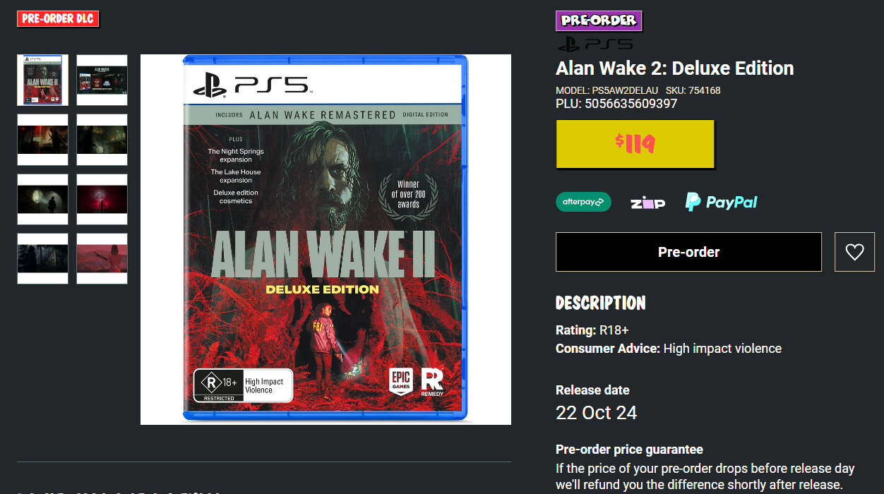 The Alan Wake 2 Lake House Expansion release date has now been leaked by various retailers | Image Source: JB Hi-Fi