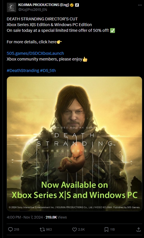 Death Stranding Director's Cut has now been released worldwide on Xbox Series X|S consoles.