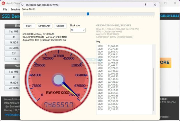 Orico O7000 NVMe SSD 2TB - Threaded Write 32QD