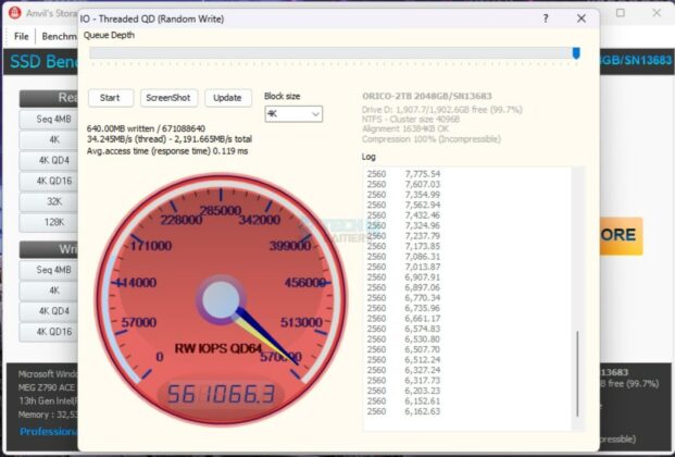 Orico O7000 NVMe SSD 2TB - Threaded Write 64QD