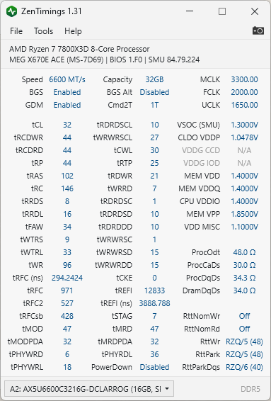XPG Lancer ROG DDR5-6600 CL32 ZenTimings