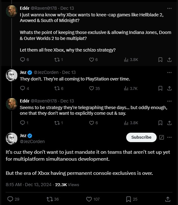 Accredited industry insider Jez Corden claims that Xbox will no longer have permanent console exclusives going forward.