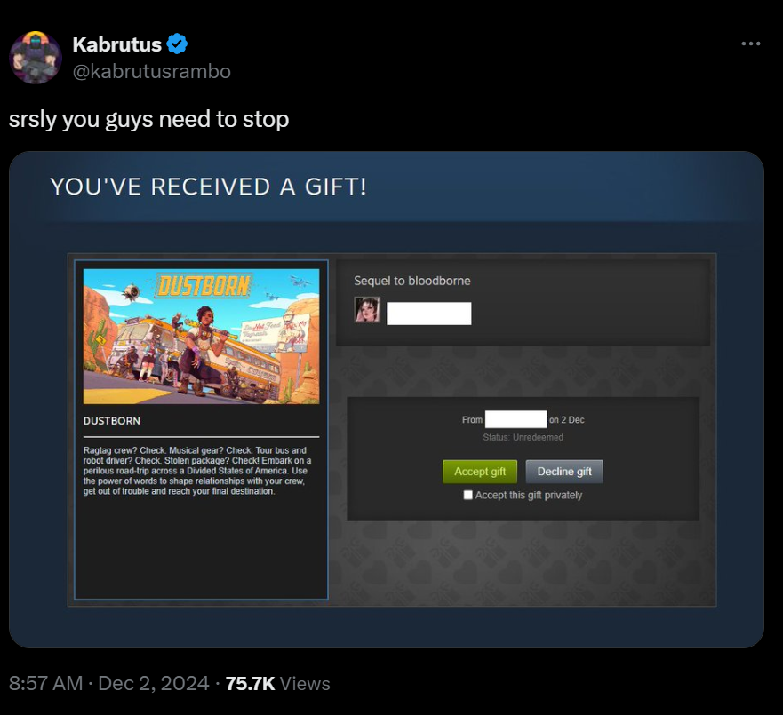 Dustborn Steam Gifting Troll