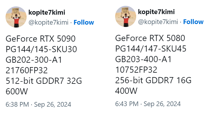 RTX 5090/5080 Leaked Specs 