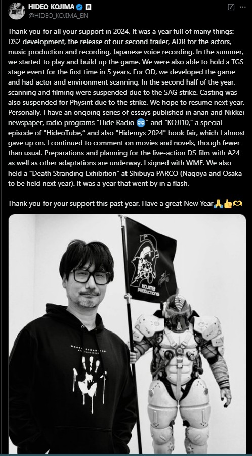 Hideo Kojima revealed that development for OD and Physint has been suspended due to this year's SAG-AFTRA Strike.