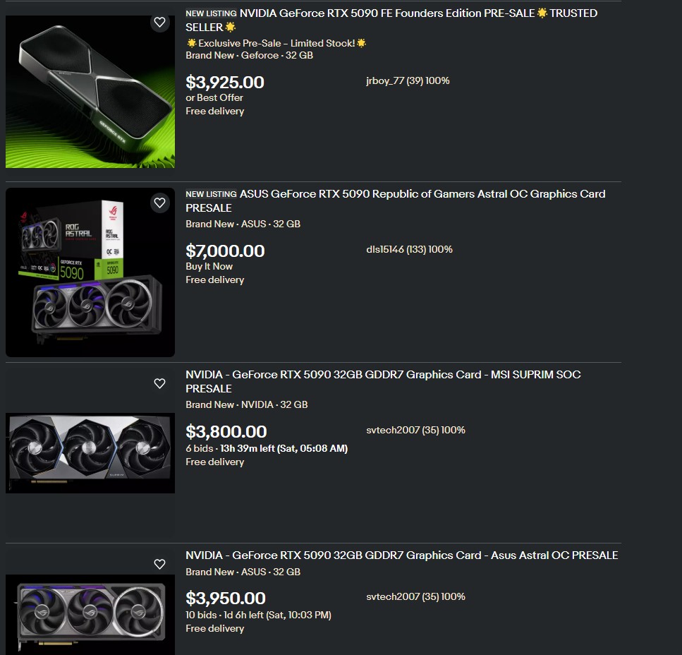 RTX 5090 is already being sold at two or even three times its original MSRP tag on eBay.