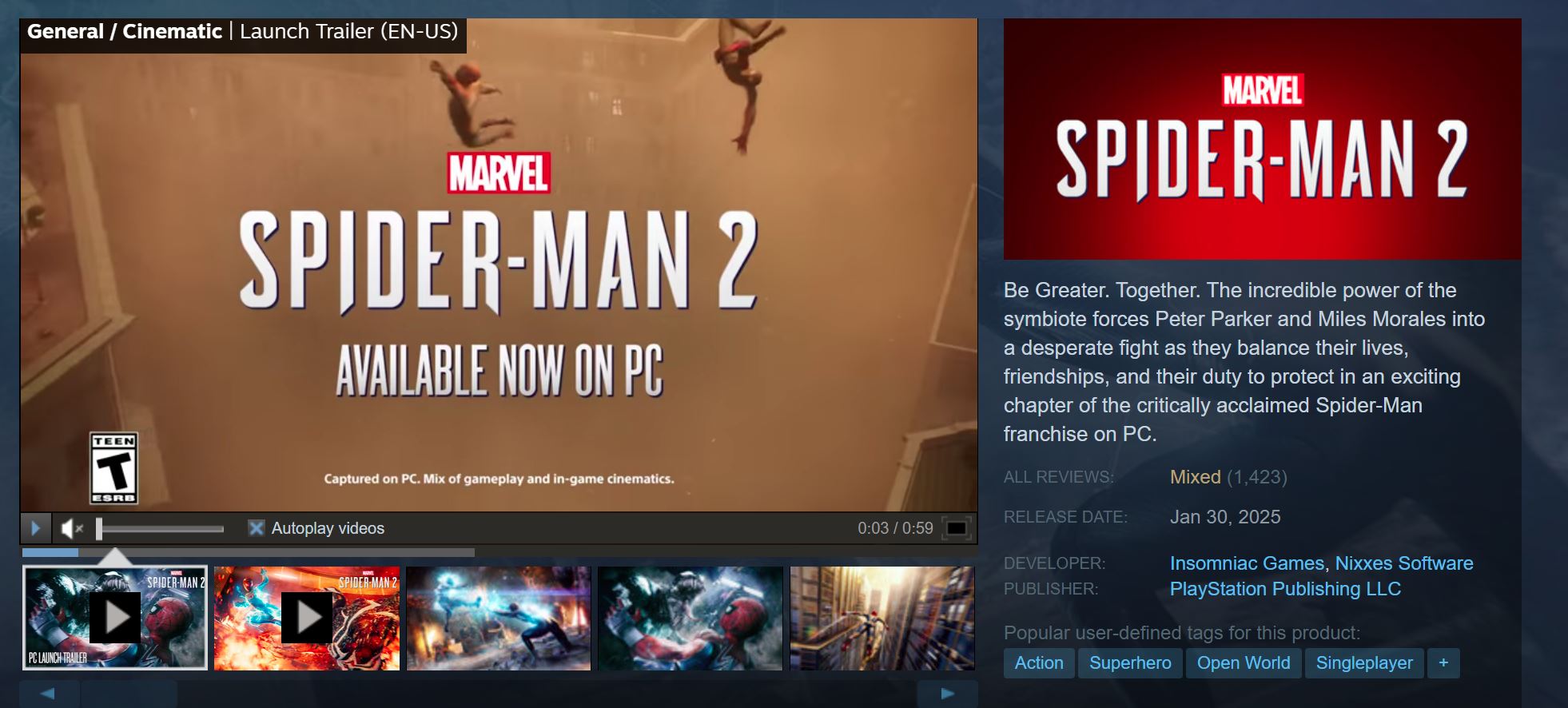 Spider-Man 2 Mixed Reviews on Steam