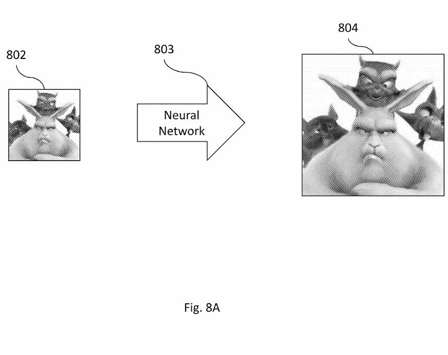 The figure shows an image with low resolution being converted into higher resolution using the AI.