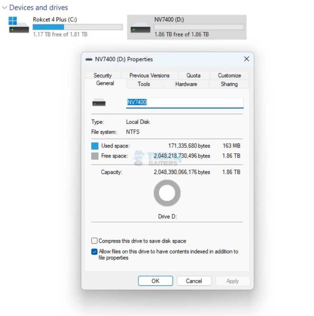 Biwin NV7400 2TB NVMe SSD — Disk Propertise 1018x102