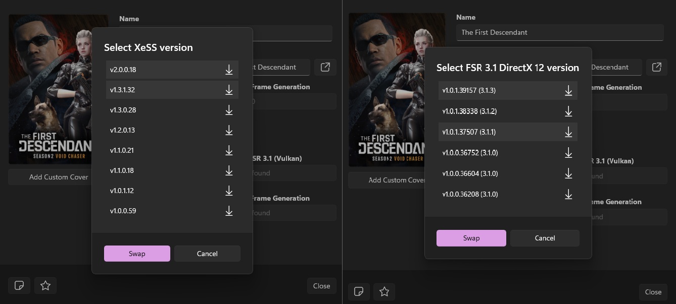 XeSS and FSR in DLSS Swapper 