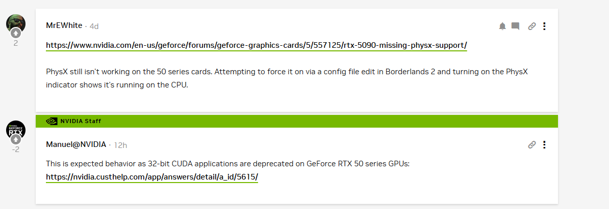 nvidia removed physx 32 bit support rtx 50 series