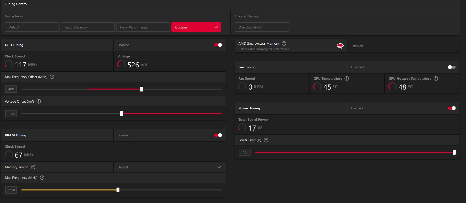 AMD Software OC Settings