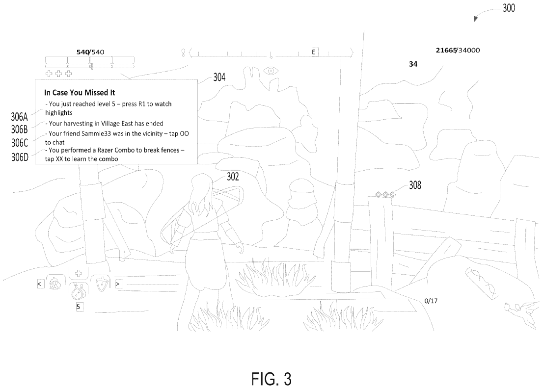 The image shows a gameplay example of a generated, customized summary of virtual actions and events.