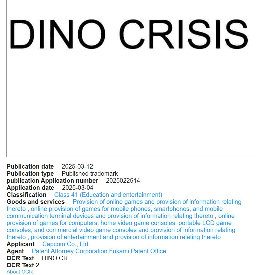 Dino Crisis Trademark 