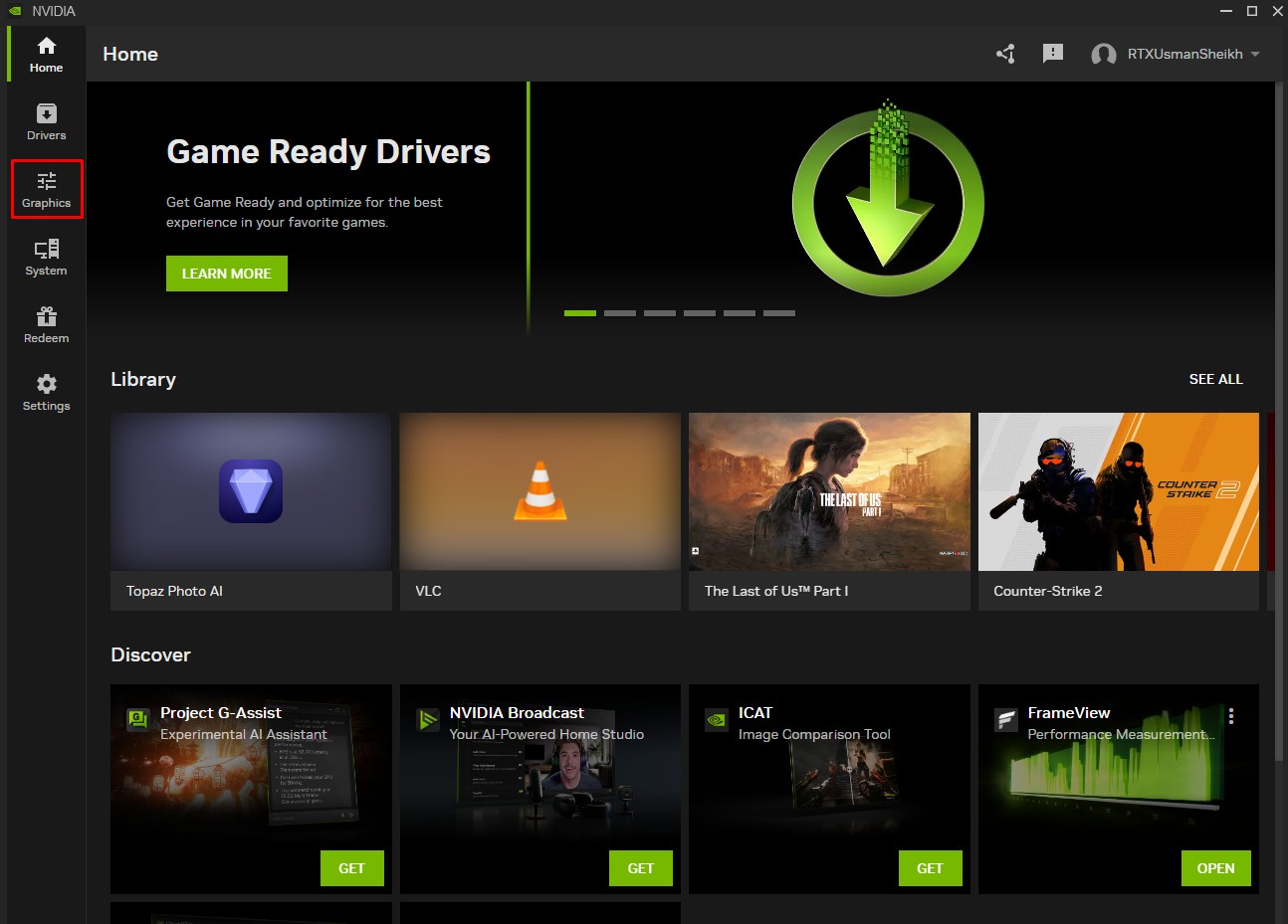 Nvidia App Menu