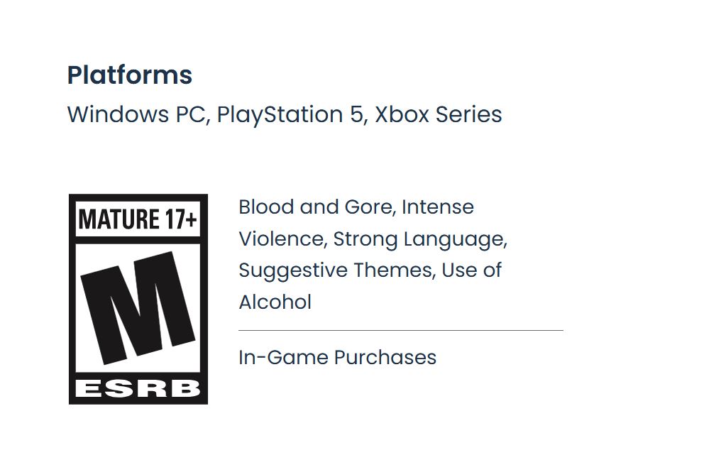 Mafia: The Old Country ESRB