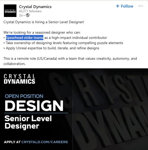 crystal dynamics role hire 