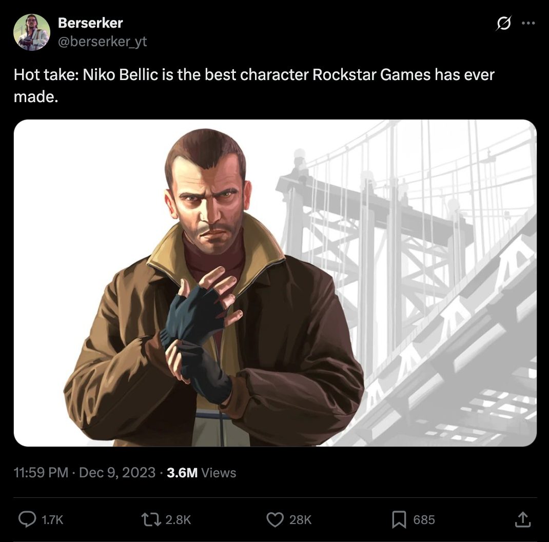 niko bellic best rockstar protagonist