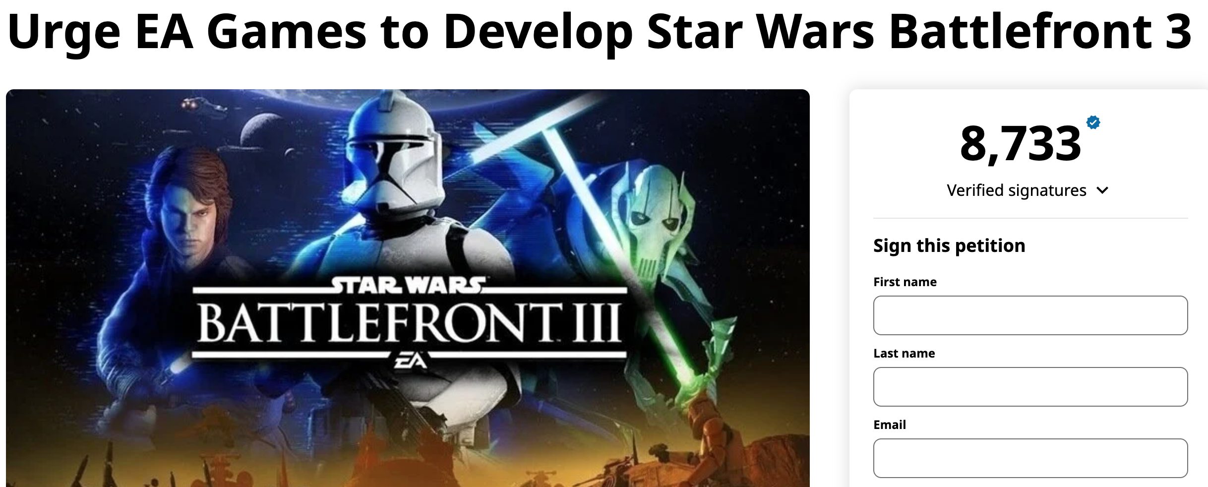 star wars battlefront 3 petition