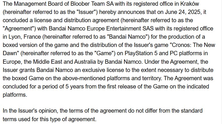 Bloober Team's Agreement With Bandai Namco
