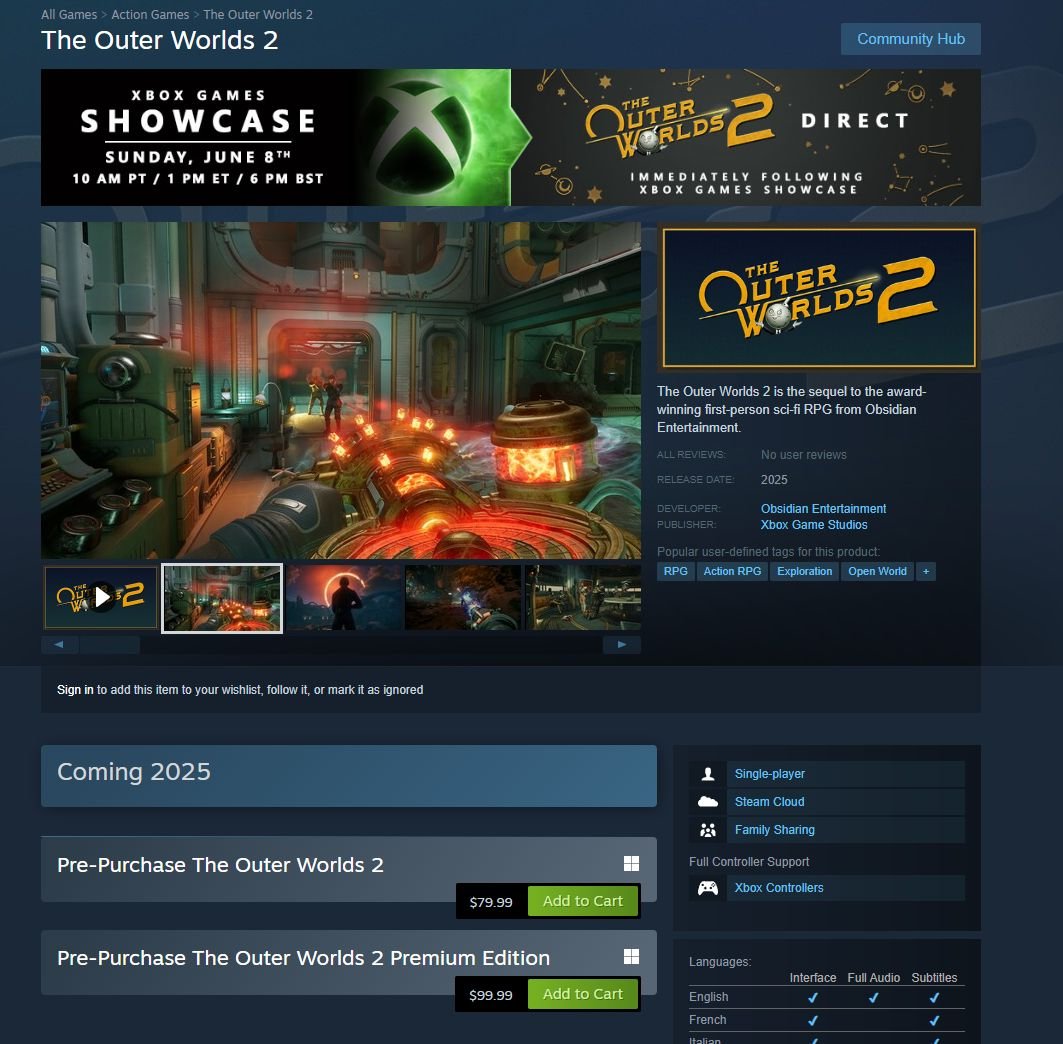 Outer Worlds 2 Steam Price