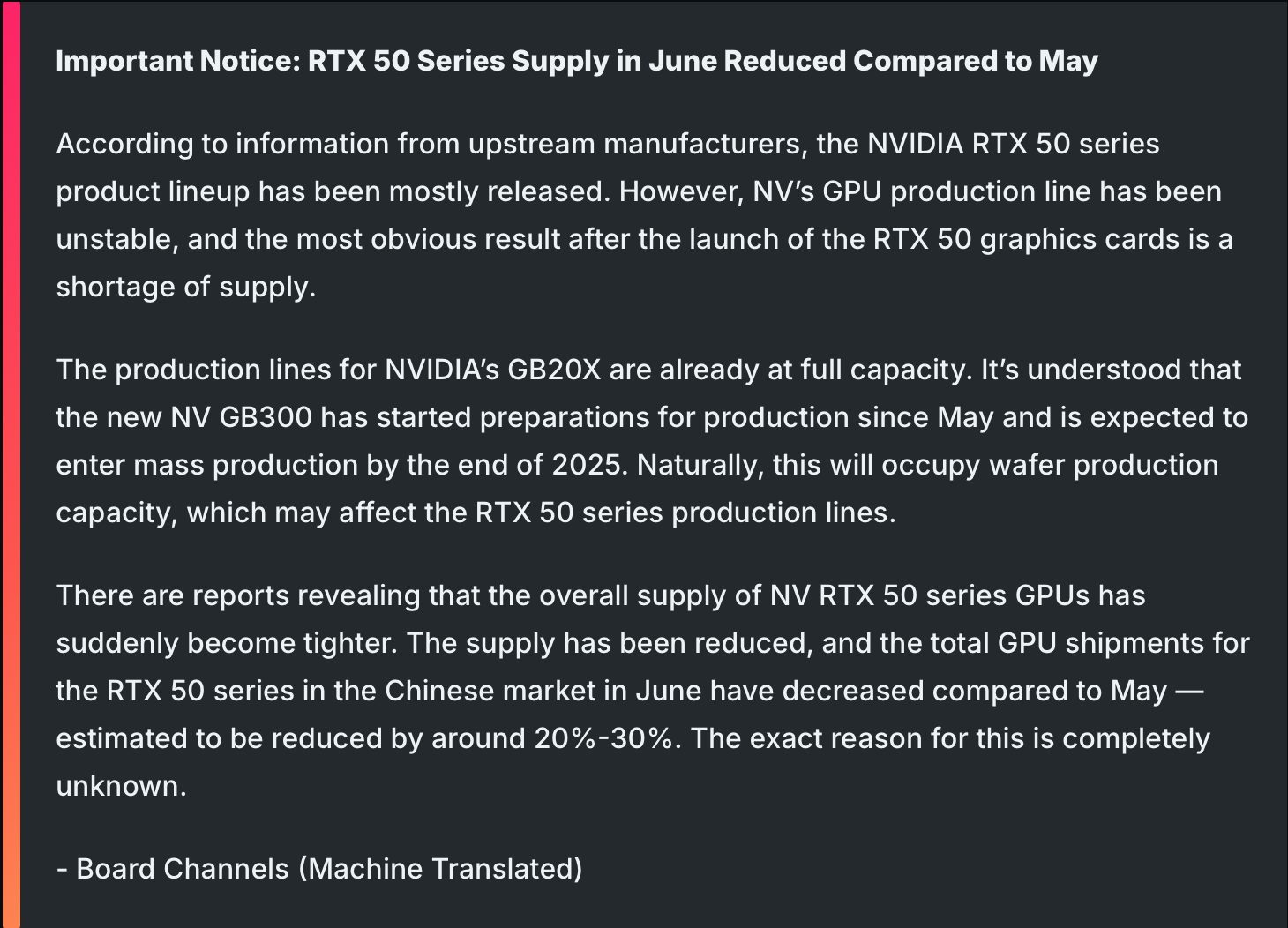 A translated version of the leak that appeared on Board Channels. (Image Credits - Wccftech)