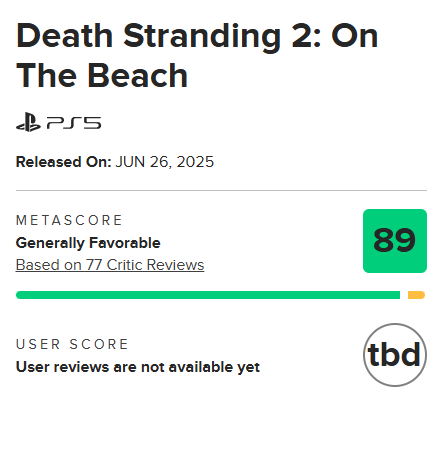 death stranding 2 metacritic score