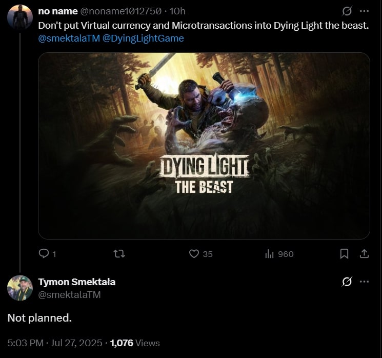 Dying Light: The Beast No Microtransactions