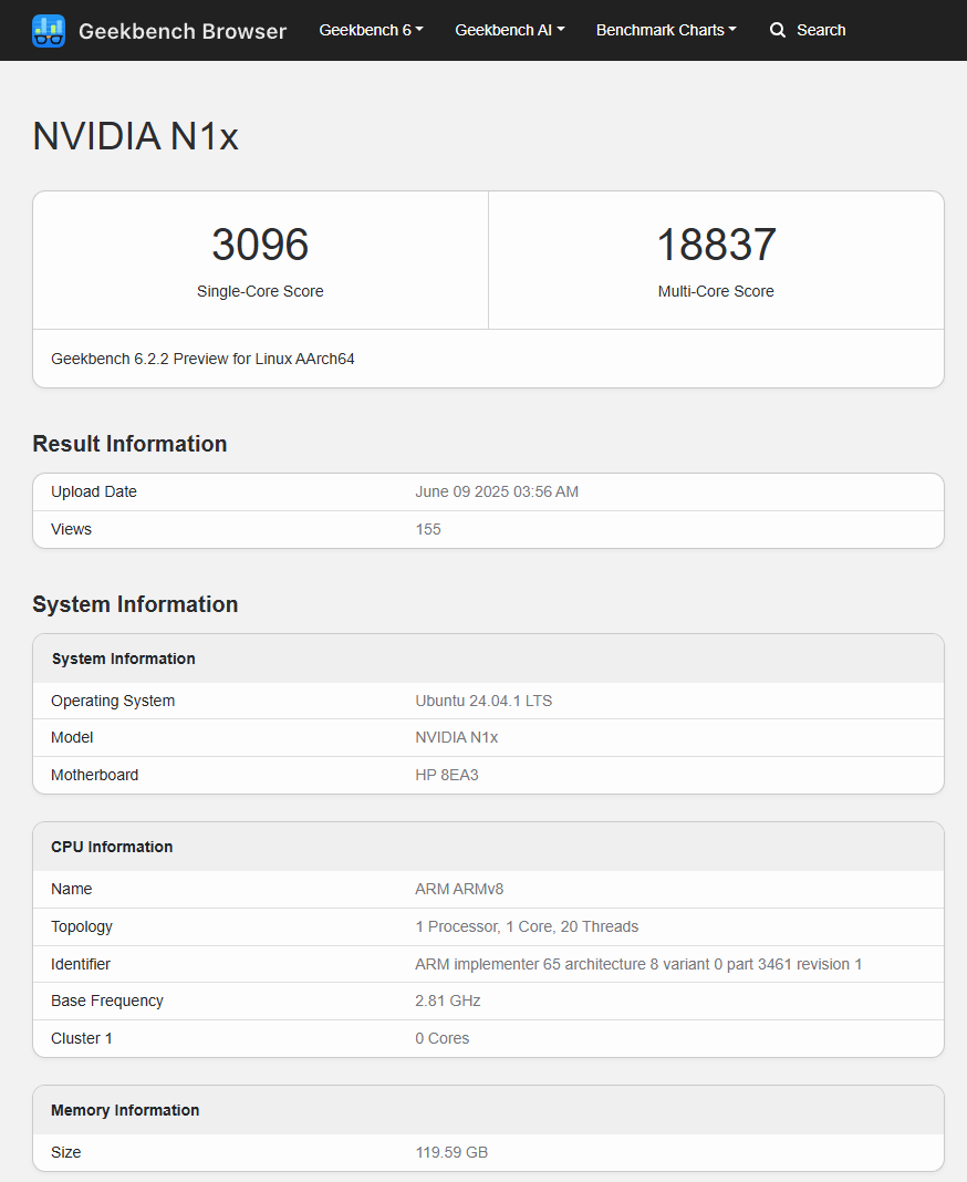 Geekbench NVIDIA N1X