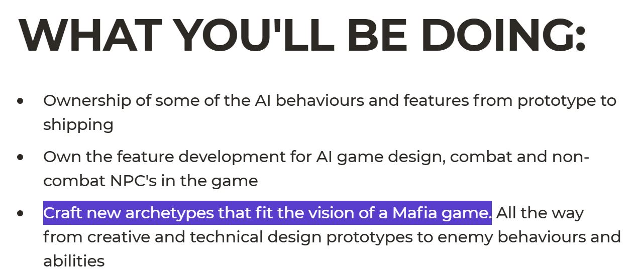 New Mafia Game Job Listing
