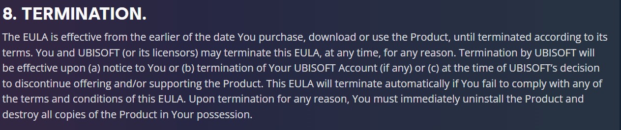 Ubisoft EULA Termination