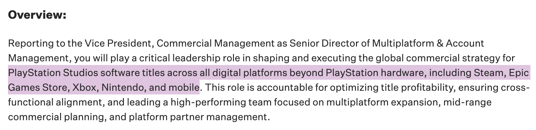 sony multiplatform account manager job pisting