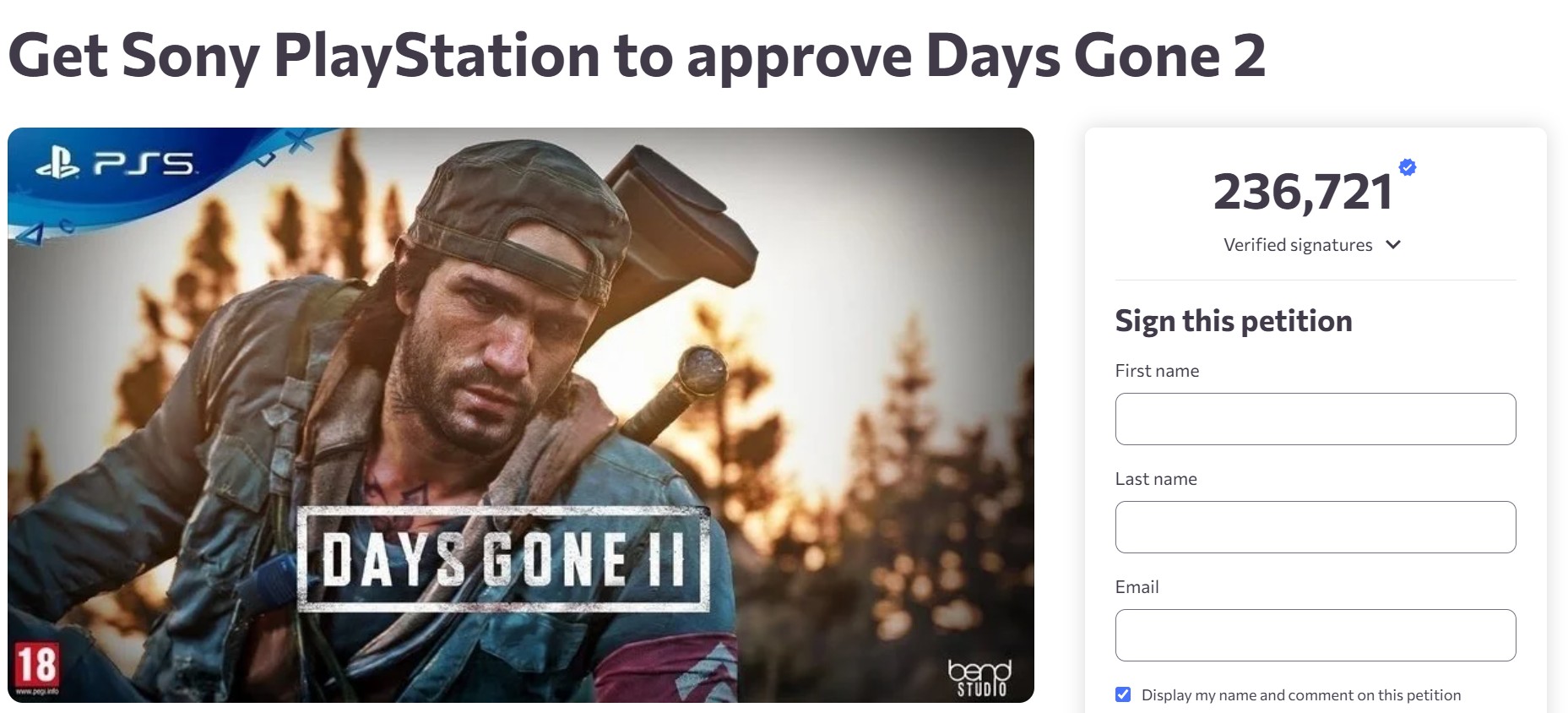 Days Gone 2 Petition